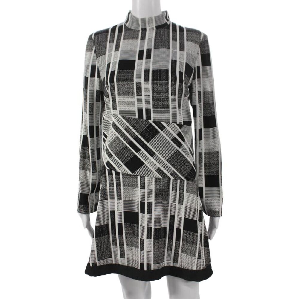 Isla Womens Mini Dress Black Long Sleeve Mock Neck Geometric Polyester Size S